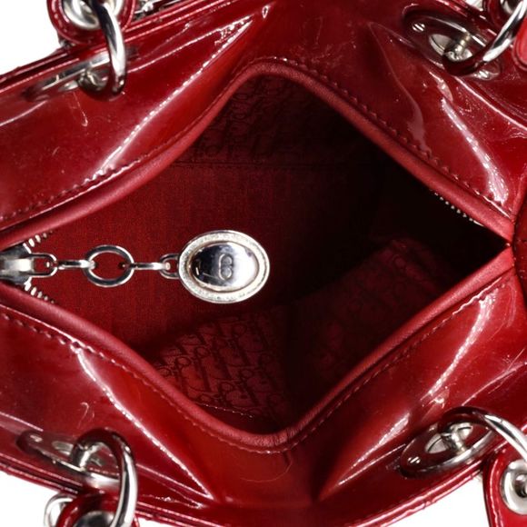 Christian Dior Lady Dior Bag Cannage Quilt Patent Medium Red - Picture 5 of 7